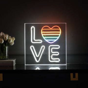 LOVE Square Contemporary Glam Acrylic Box USB Operated LED Neon Light - JONATHAN Y